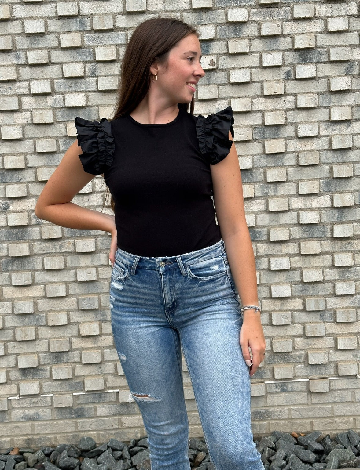 The Cora Ruffle Shoulder Top
