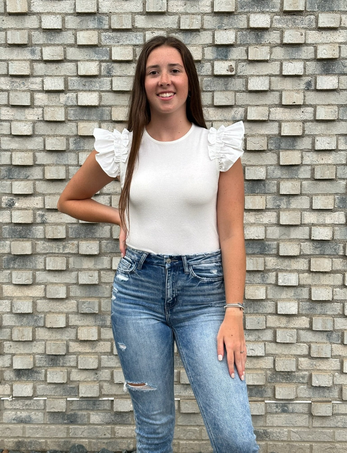 The Cora Ruffle Shoulder Top